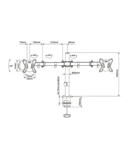 Cabletech UDT-C024 Βάση Για 2 Οθόνες Μεγέθους 13 - 27" | DBM Electronics