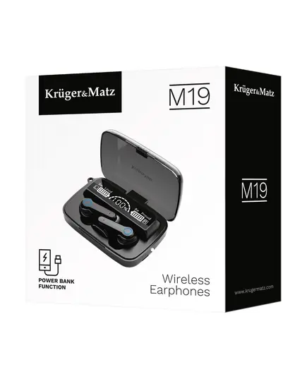 Kruger&Matz M19 Ασύρματα In-Ear Ακουστικά Με Θήκη Φόρτισης - Powerbank Και Χωρητικότητα Μπαταρίας Της Θήκης 300mAh | DBM Electronics